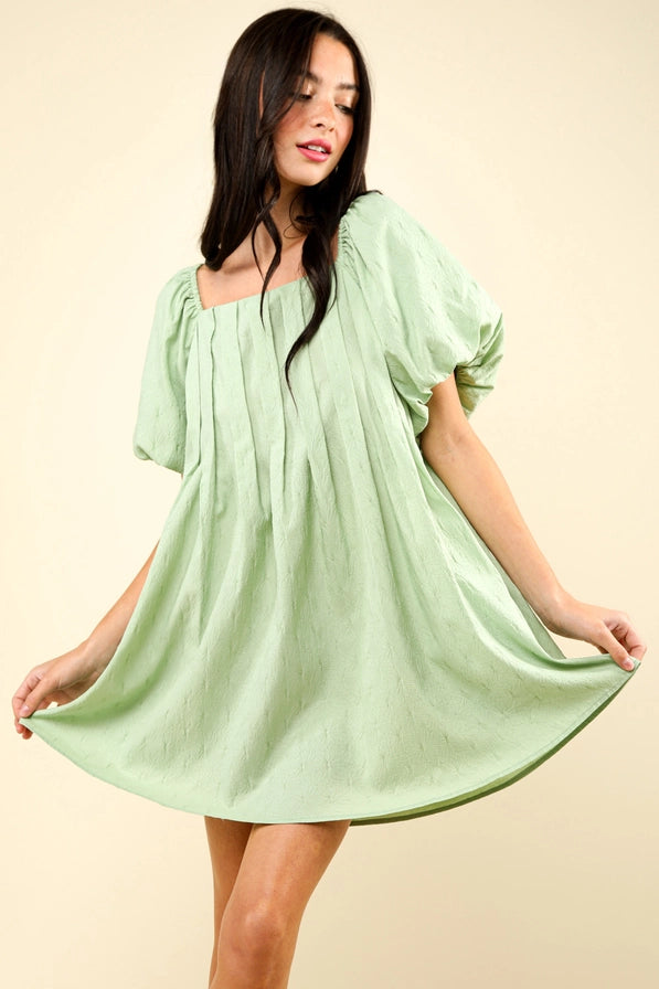 Puff Sleeve Pleated Dress