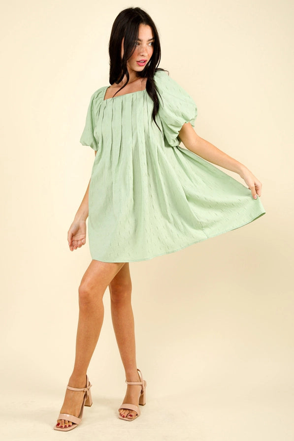 Puff Sleeve Pleated Dress