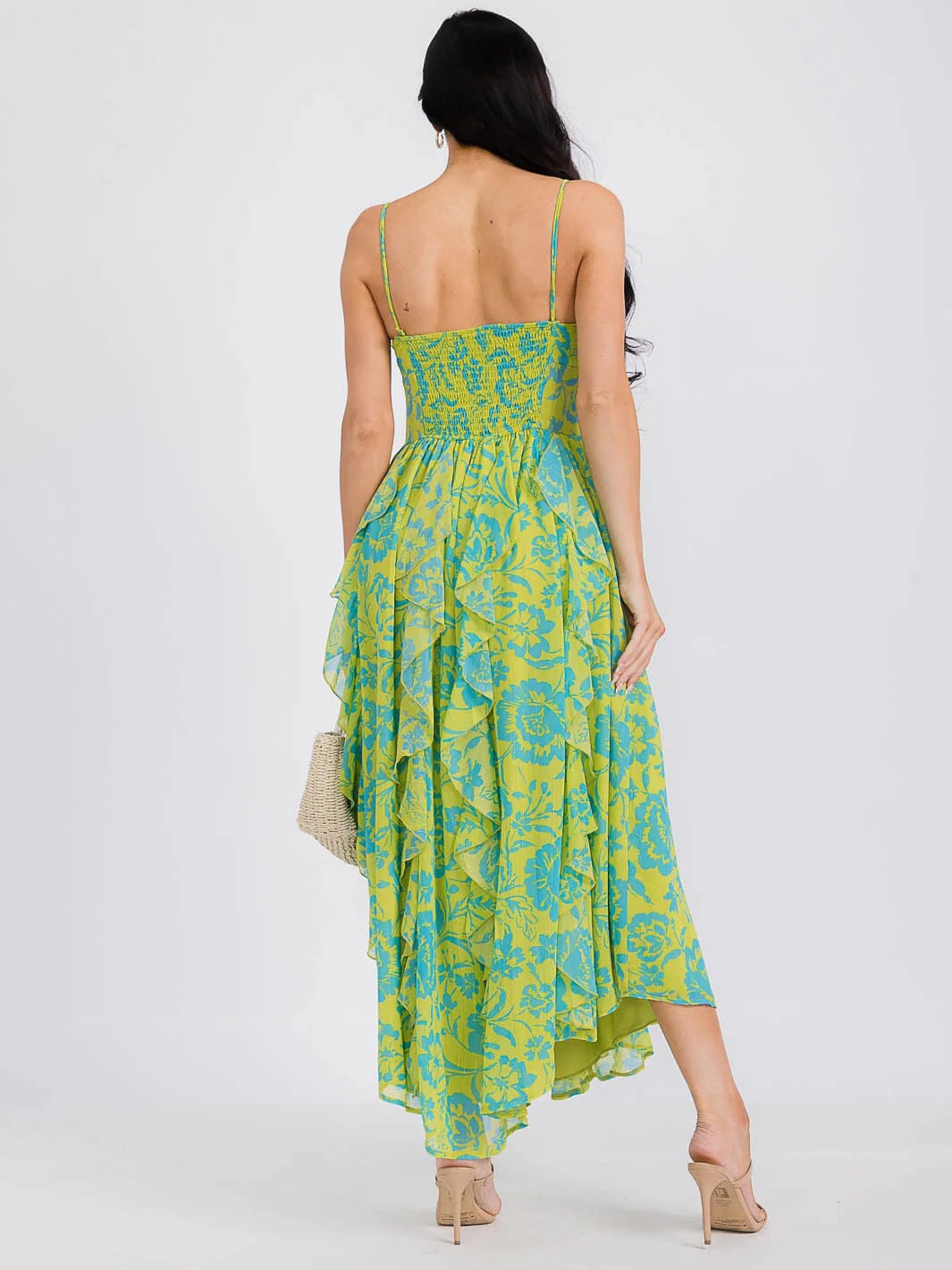 RUFFLE SMOCK FLORAL MAXI DRESS