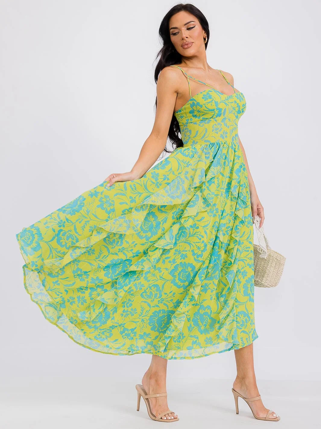 RUFFLE SMOCK FLORAL MAXI DRESS
