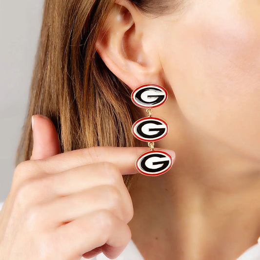 Georgia Bulldogs Triple Drop Enamel Earrings