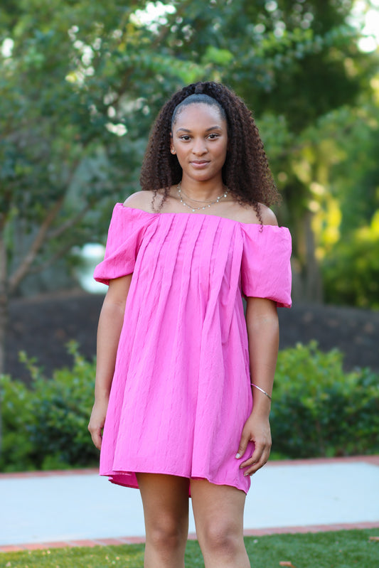 Puff Sleeve Pleated Dress