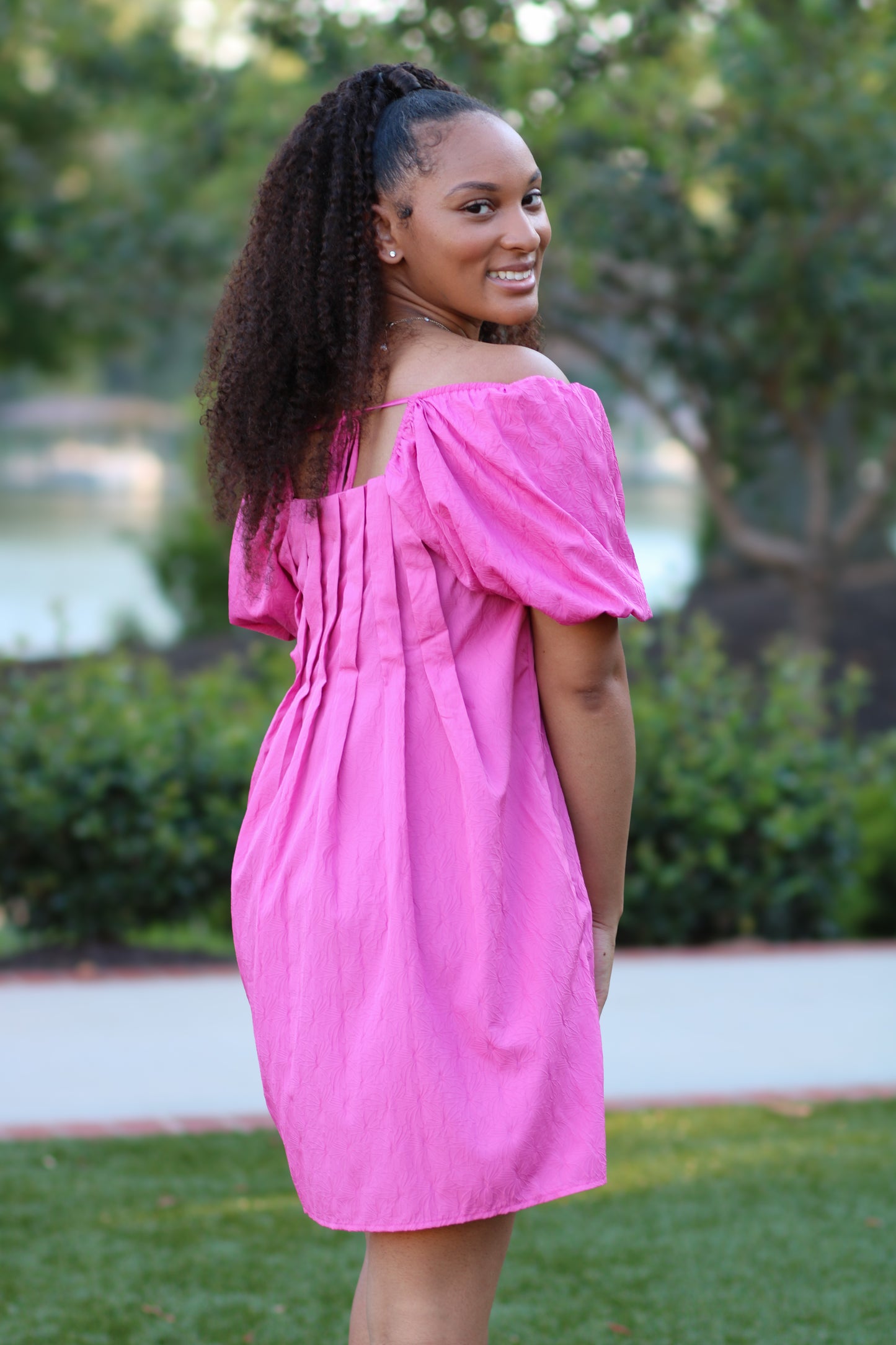 Puff Sleeve Pleated Dress