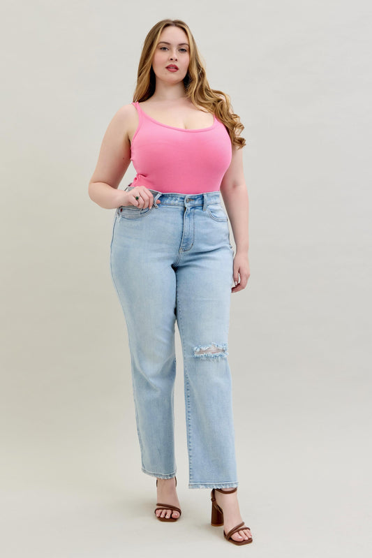 Back Pocket Cutout 90's Straight Leg Jeans (Plus)