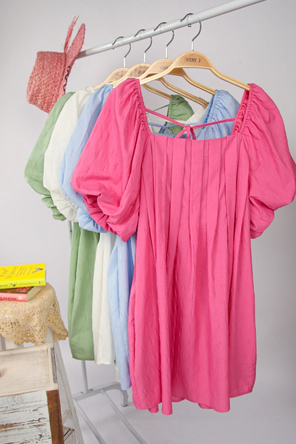 Puff Sleeve Pleated Dress